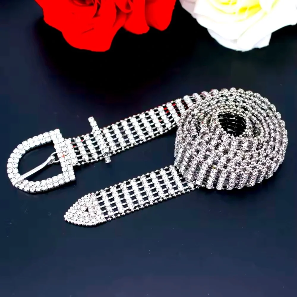 Silver Glam Bling Rhinestone Waist Belt
